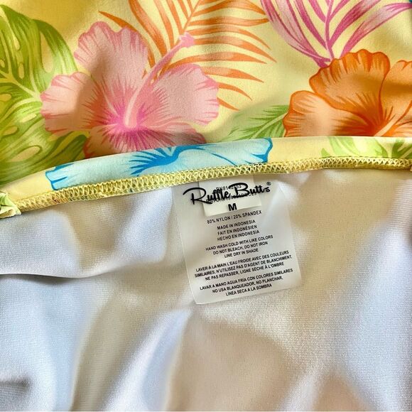 Ruffle Butts pink blue Floral Swimsuit one piece modest tie waist size medium - Picture 4 of 5